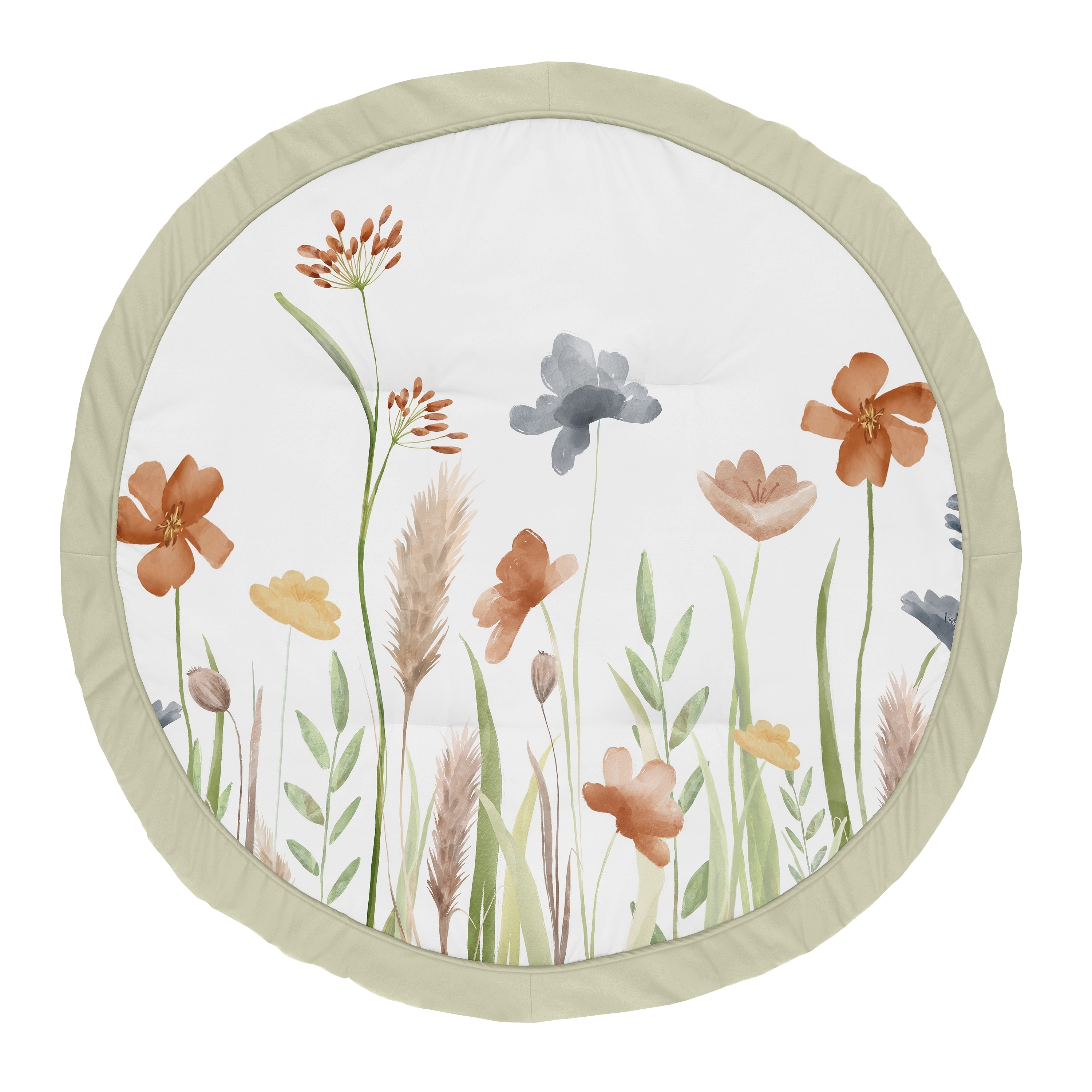 Sweet Jojo Designs Boho Floral Garden Flower Girl Baby Play Mat Tummy Time Activity Infant Playmat Playpen Tent Teepee Floor Sage Green Watercolor